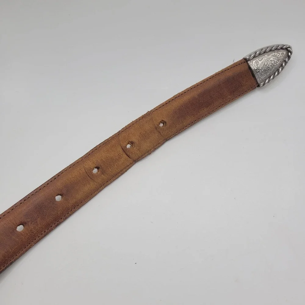 Vintage Justin Belt 40 Brown Leather Western Engraved Silver Buckle 191BY 90s